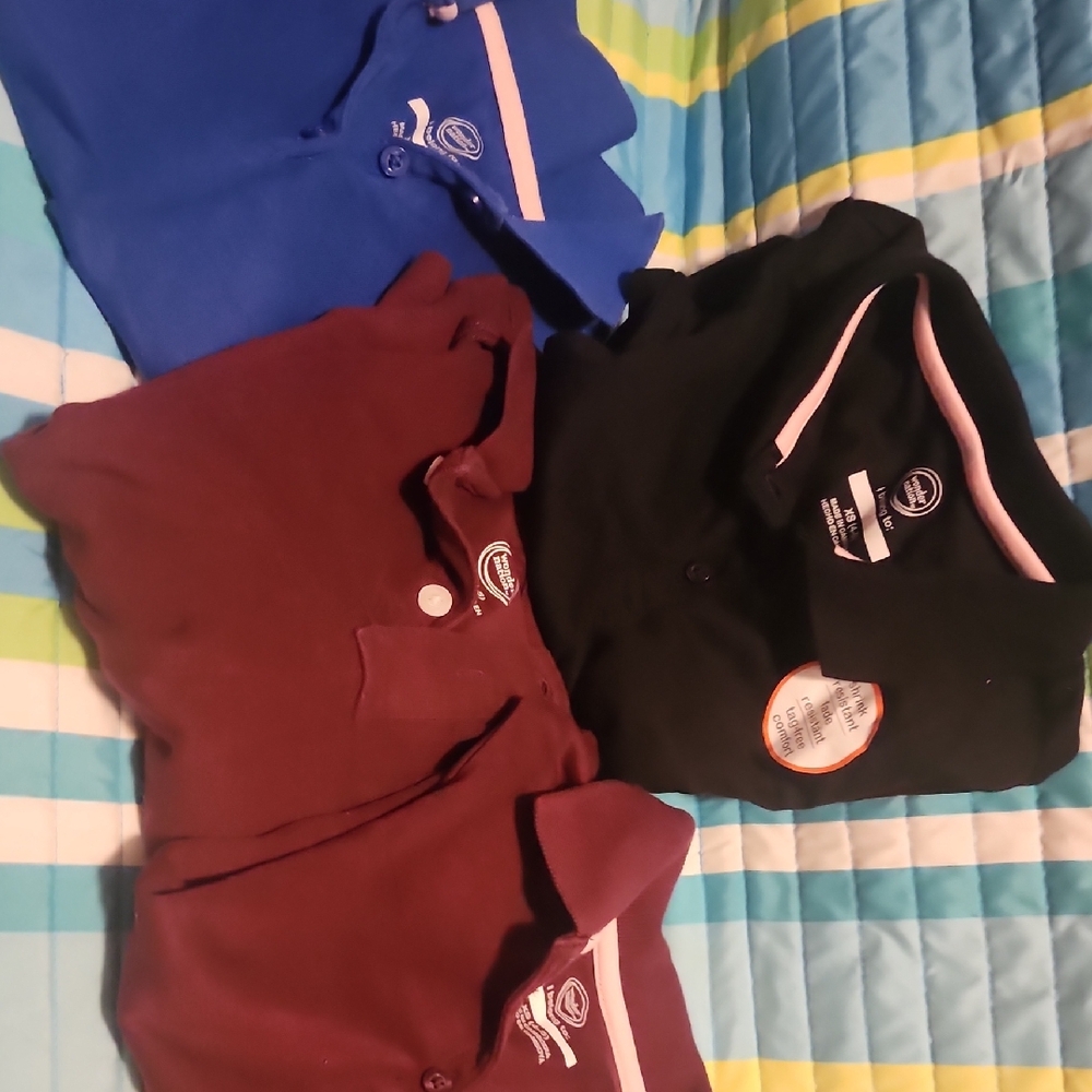 Wonder Nation Black Polo Shirt with Pink Trim